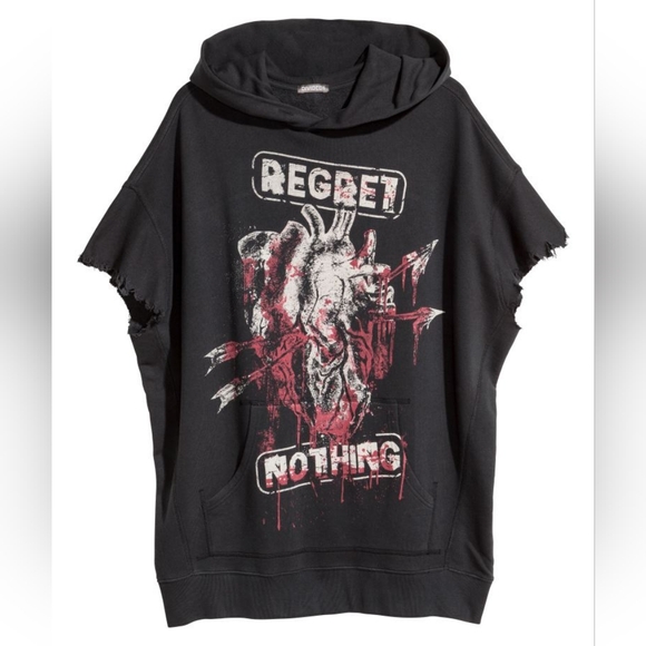 H&M Other - H&M Divided Regret Nothing Broken Heart Oversized Sleeveless Hoodie Distressed